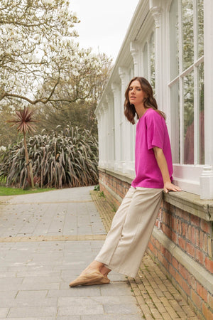 Carraig Donn Pink Linen Blend Short Sleeve Top