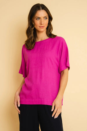 Carraig Donn Pink Linen Blend Short Sleeve Top