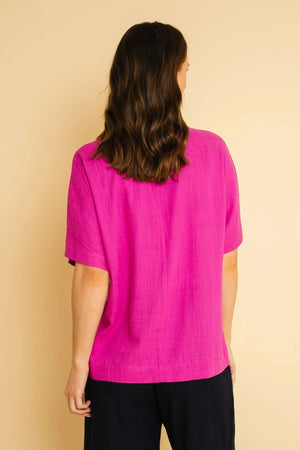 Carraig Donn Pink Linen Blend Short Sleeve Top