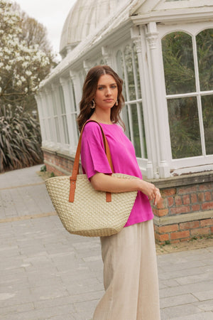 Carraig Donn Pink Linen Blend Short Sleeve Top