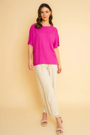 Carraig Donn Pink Linen Blend Short Sleeve Top