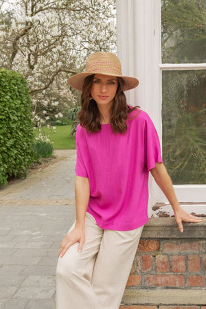 Carraig Donn Pink Linen Blend Short Sleeve Top