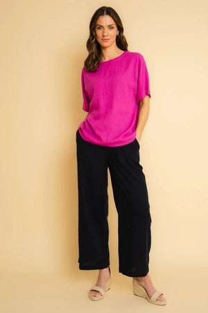 Carraig Donn Pink Linen Blend Short Sleeve Top