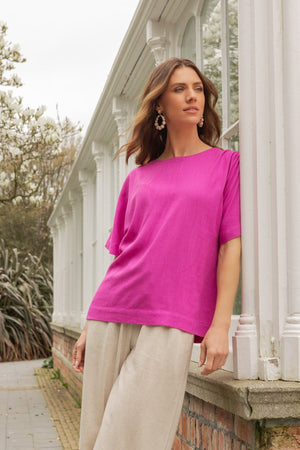 Carraig Donn Pink Linen Blend Short Sleeve Top