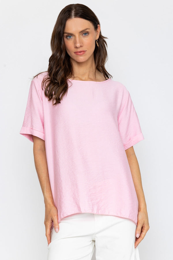 Carraig Donn Pink Linen Like Top with Back Buttons