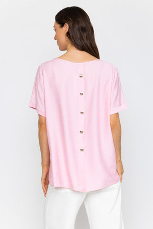 Carraig Donn Pink Linen Like Top with Back Buttons