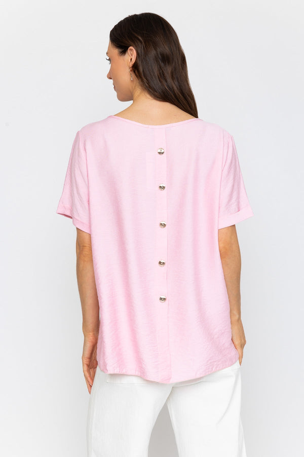 Carraig Donn Pink Linen Like Top with Back Buttons