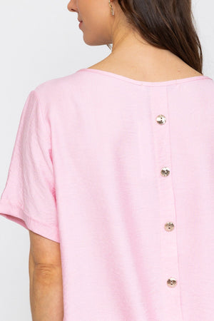 Carraig Donn Pink Linen Like Top with Back Buttons