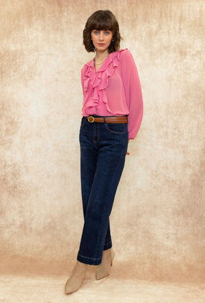 Carraig Donn Pink Long Sleeve Flounced Blouse