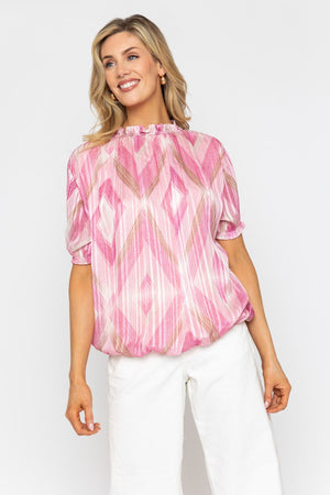 Carraig Donn Pink Lurex Print High Neck Top