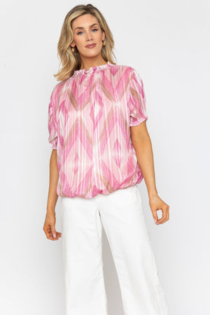 Carraig Donn Pink Lurex Print High Neck Top
