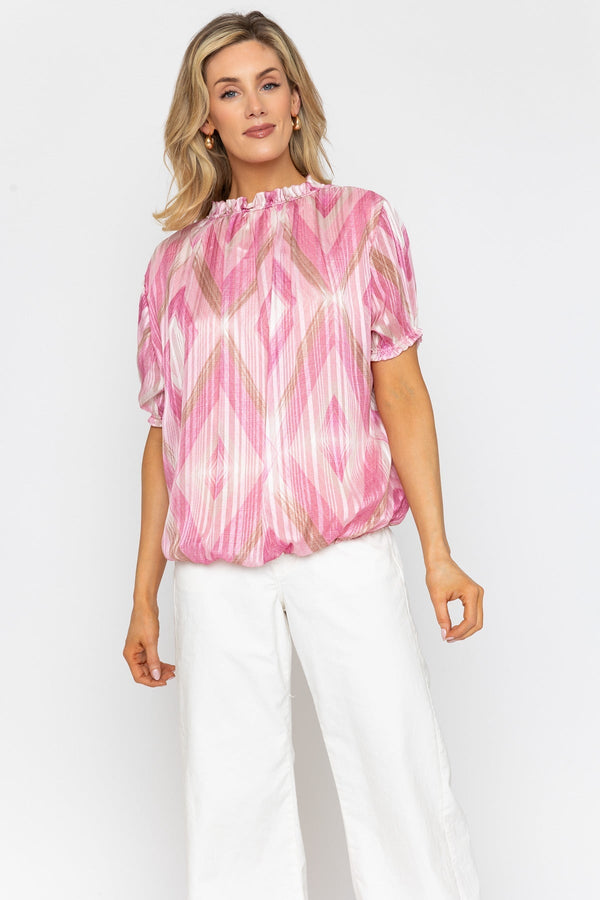 Carraig Donn Pink Lurex Print High Neck Top