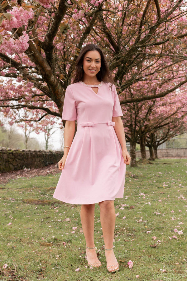 Carraig Donn Pink Pearl Neck Knee Length Dress