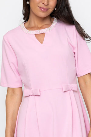 Carraig Donn Pink Pearl Neck Knee Length Dress