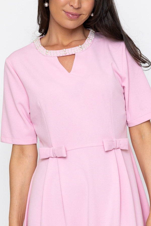Carraig Donn Pink Pearl Neck Knee Length Dress