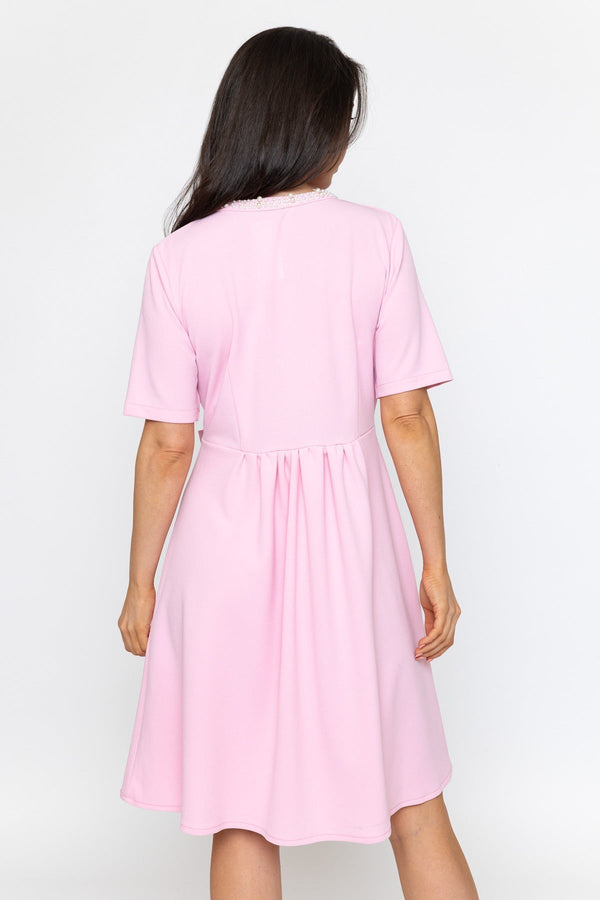 Carraig Donn Pink Pearl Neck Knee Length Dress
