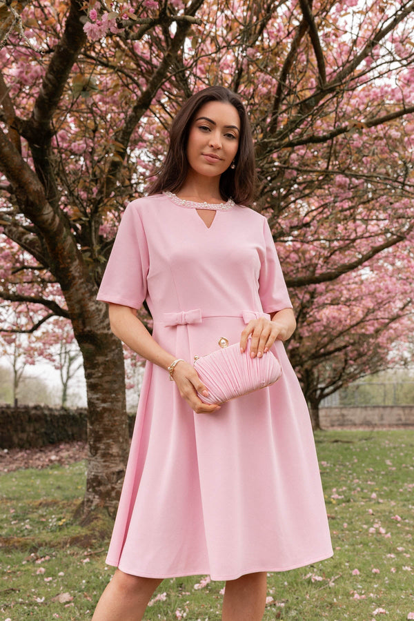 Pink Pearl Neck Knee Length Dress | Ladies Fashion | Carraig Donn Pink Pearl Neck Knee Length Dress | Ladies Fashion | Carraig Donn