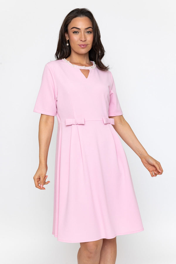 Carraig Donn Pink Pearl Neck Knee Length Dress