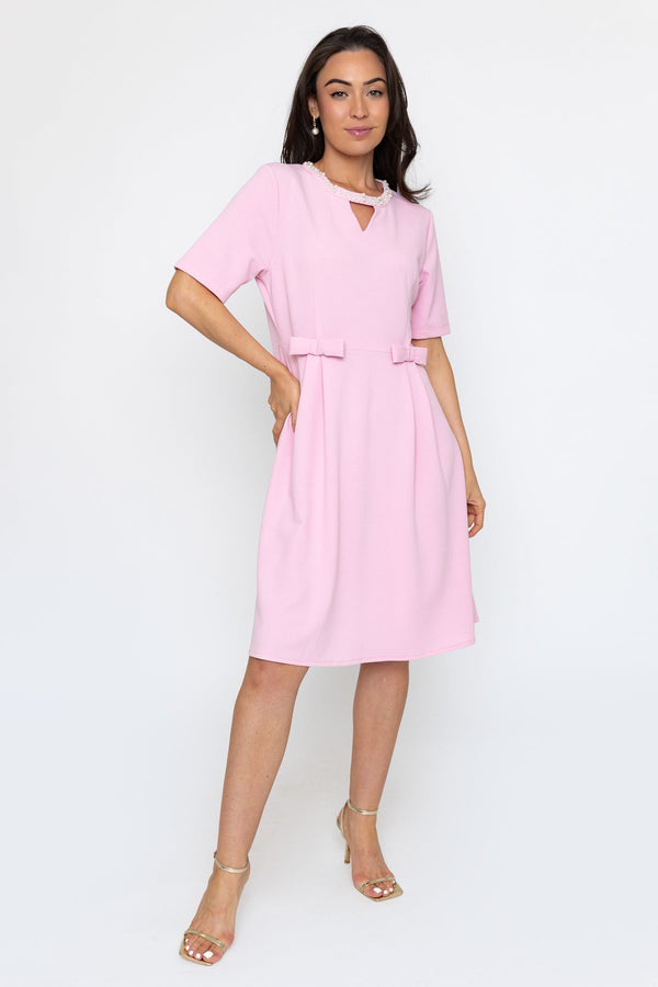 Carraig Donn Pink Pearl Neck Knee Length Dress