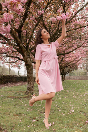 Carraig Donn Pink Pearl Neck Knee Length Dress