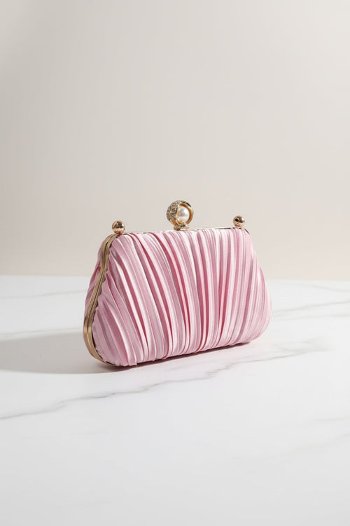 Pink Pearl Pleated Clutch Bag