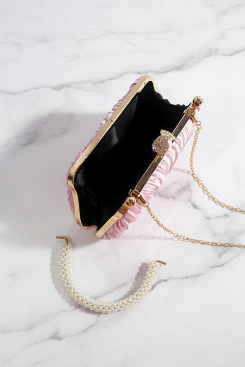 Carraig Donn Pink Pearl Pleated Clutch Bag