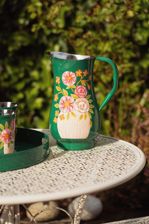 Carraig Donn Pink Posy Floral Design Green Pitcher