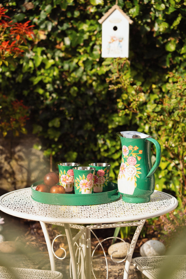 Carraig Donn Pink Posy Floral Design Green Pitcher
