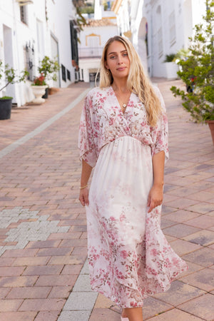 Carraig Donn Pink Print Empire Waist Midi Dress