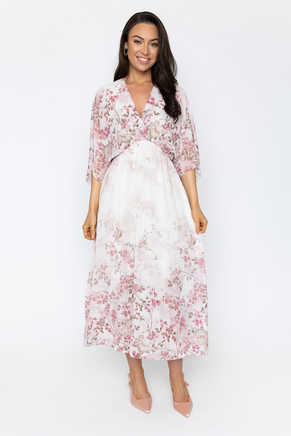 Pink Print Empire Waist Midi Dress | Ladies Fashion | Carraig Donn Pink Print Empire Waist Midi Dress | Ladies Fashion | Carraig Donn