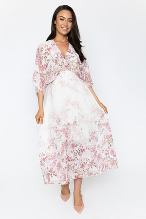 Carraig Donn Pink Print Empire Waist Midi Dress