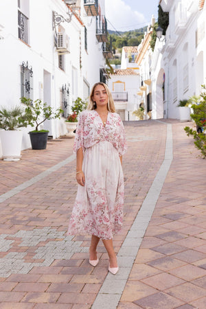 Carraig Donn Pink Print Empire Waist Midi Dress