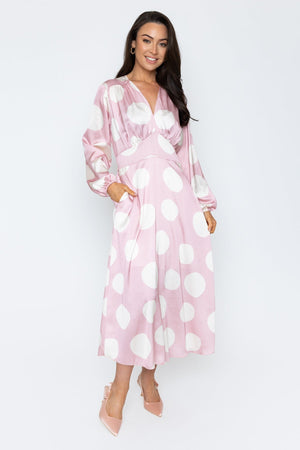 Carraig Donn Pink Print Sateen Cliodhna Midi Dress
