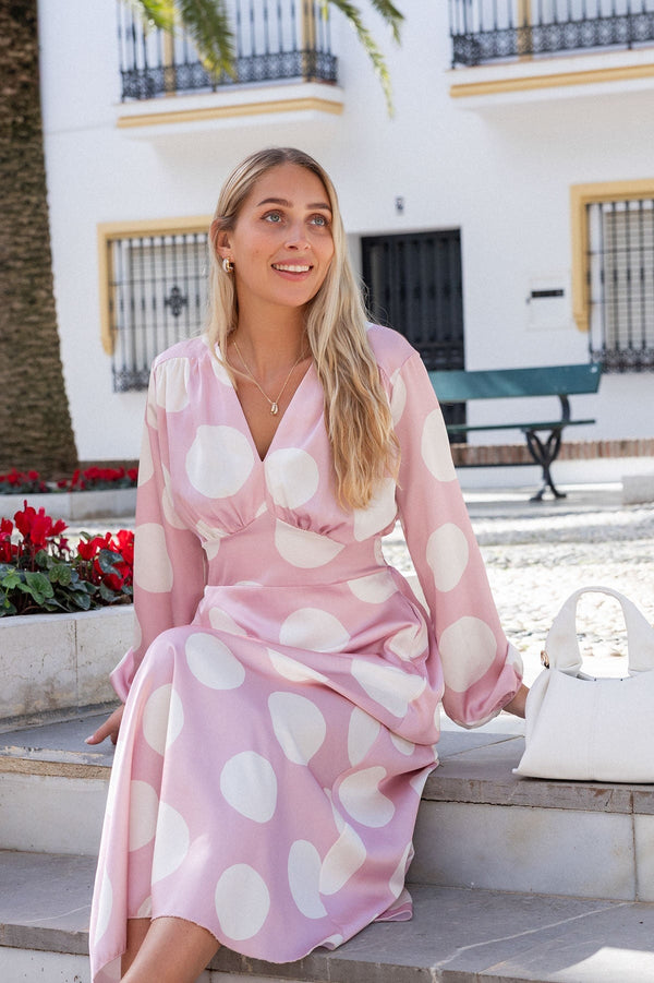 Carraig Donn Pink Print Sateen Cliodhna Midi Dress