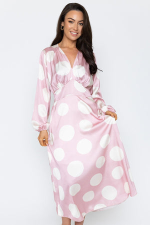 Carraig Donn Pink Print Sateen Cliodhna Midi Dress
