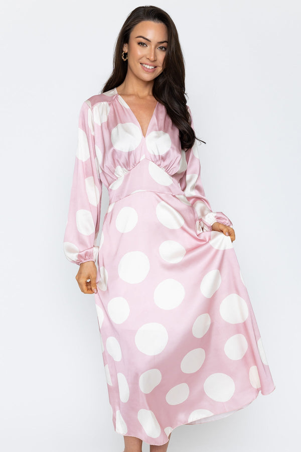 Carraig Donn Pink Print Sateen Cliodhna Midi Dress