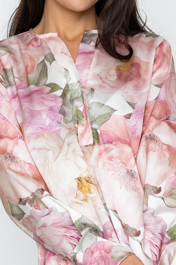 Carraig Donn Pink Print Sateen Long Sleeve Blouse