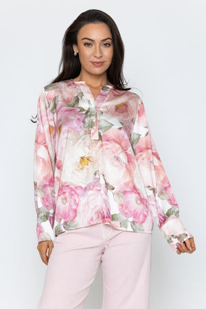 Carraig Donn Pink Print Sateen Long Sleeve Blouse