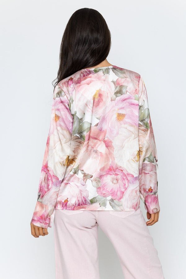 Carraig Donn Pink Print Sateen Long Sleeve Blouse