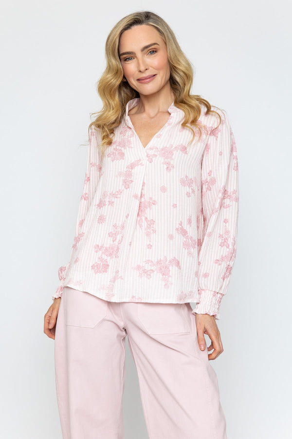 Carraig Donn Pink Printed Collarless Top