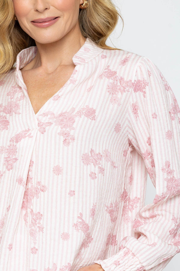Carraig Donn Pink Printed Collarless Top