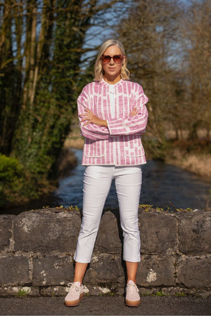 Carraig Donn Pink Printed Jersey Jacket With Patch Pockets
