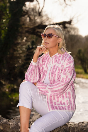 Carraig Donn Pink Printed Jersey Jacket With Patch Pockets