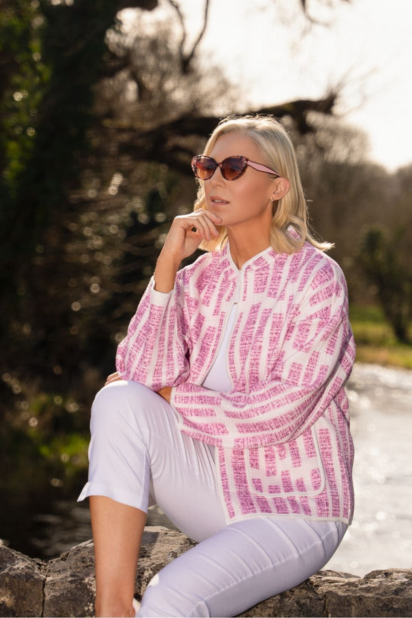 Carraig Donn Pink Printed Jersey Jacket With Patch Pockets