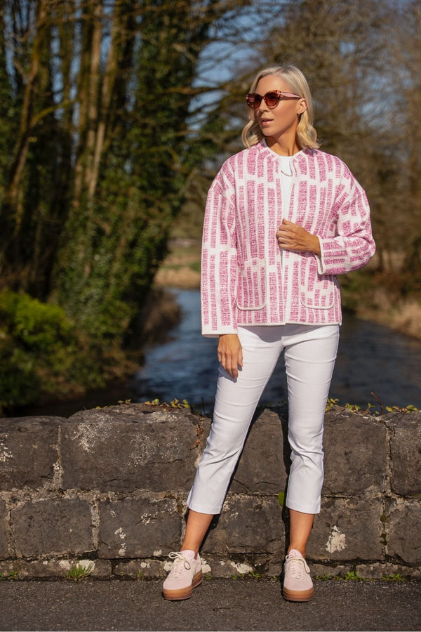 Carraig Donn Pink Printed Jersey Jacket With Patch Pockets