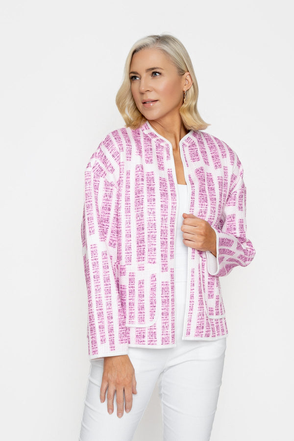 Carraig Donn Pink Printed Jersey Jacket With Patch Pockets