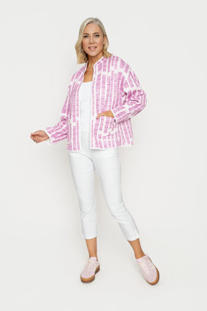 Carraig Donn Pink Printed Jersey Jacket With Patch Pockets