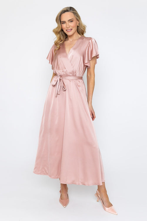 Pink Sateen Kristen Midi Dress