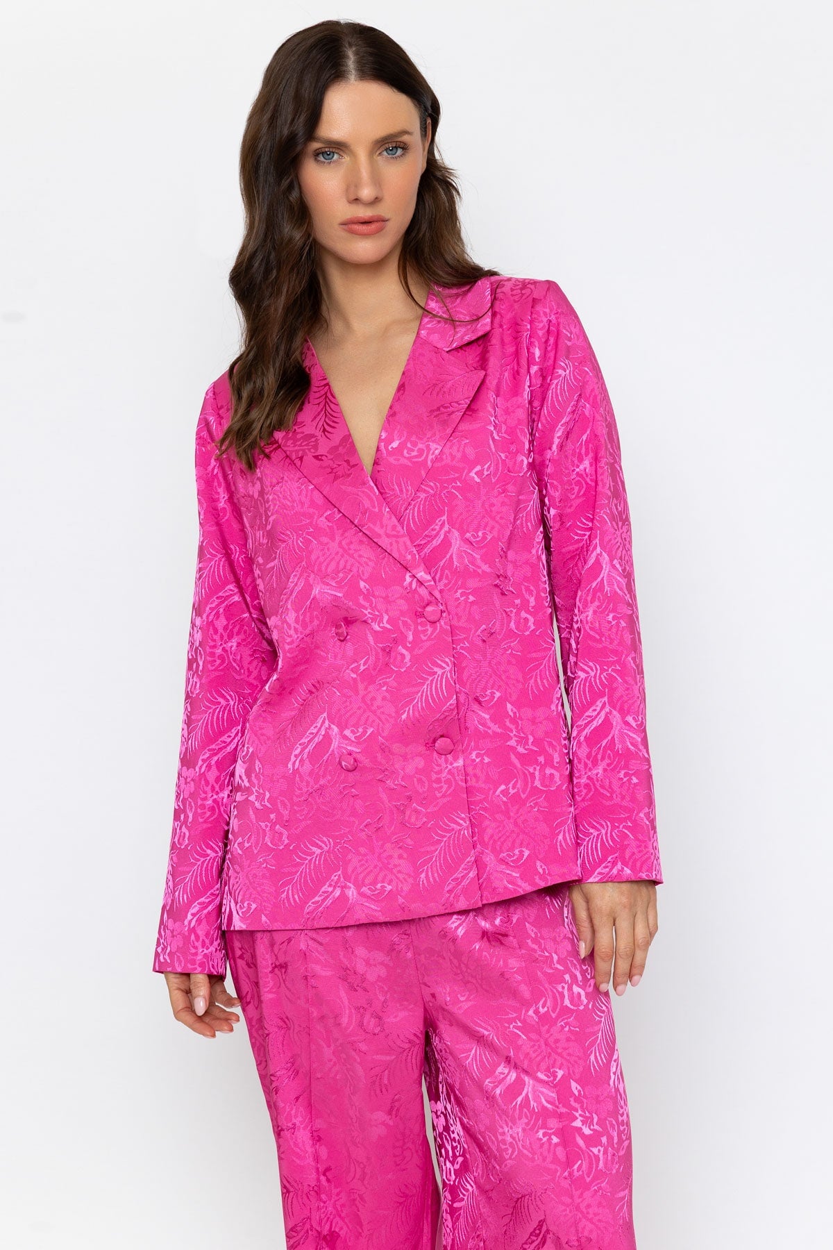Pink Satin Jacquard Blazer