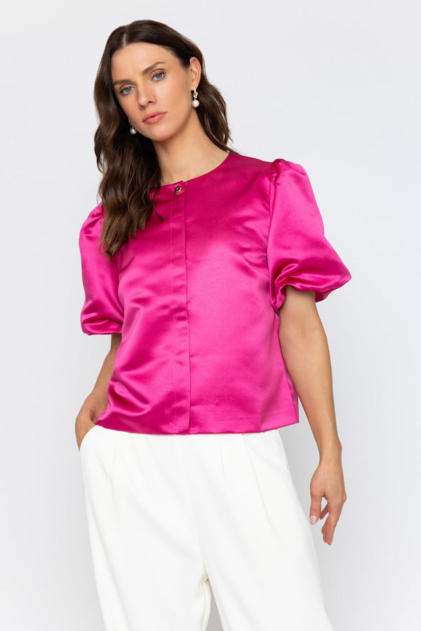 Carraig Donn Pink Satin Puff Sleeve Top